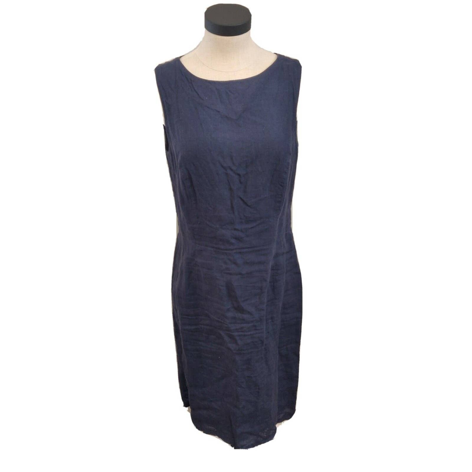 Brooks Brothers Linen Dress Sleeveless Navy Blue Knee Length Size 10